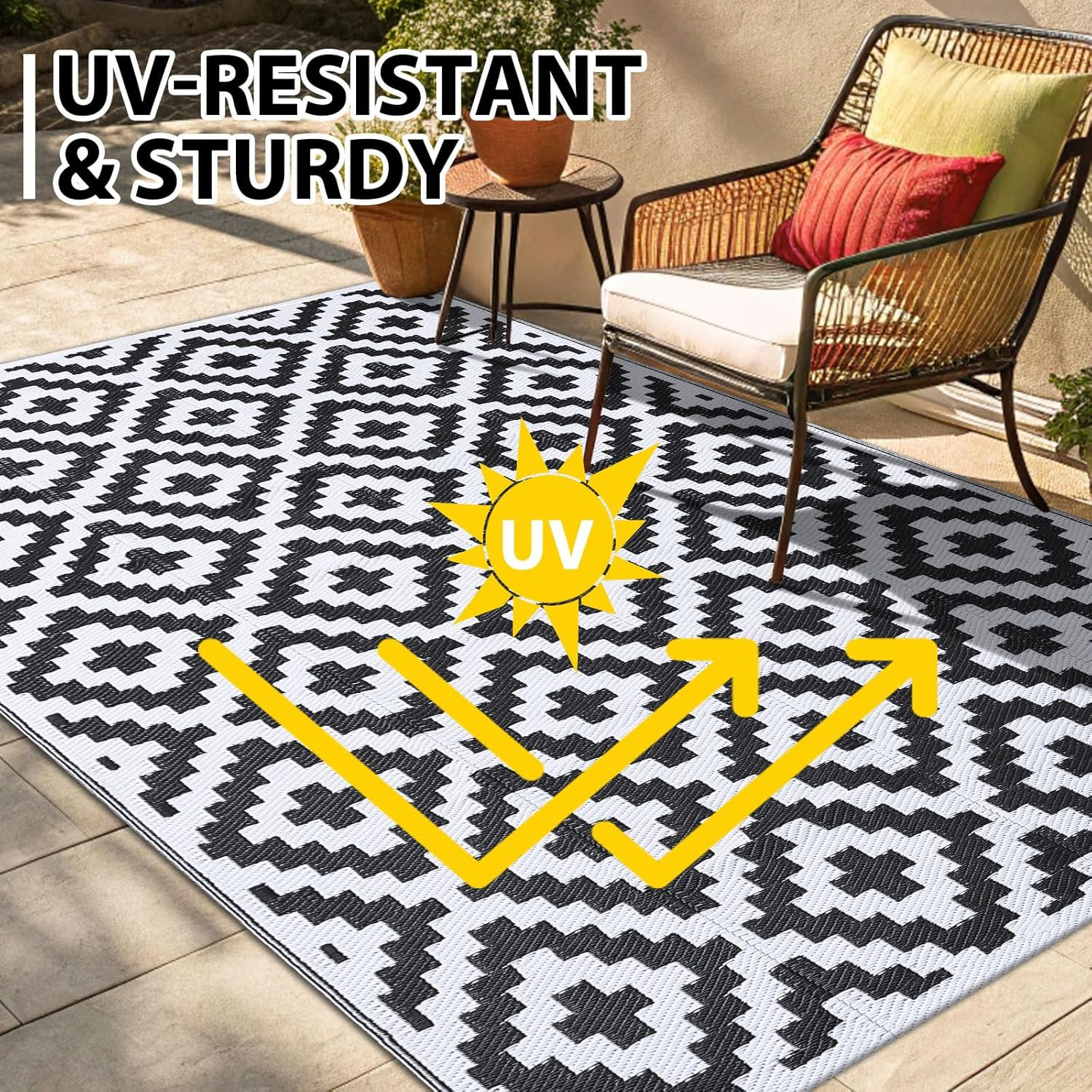 Waterproof Outdoor Rug 8X10 Ft, Reversible Plastic Straw Patio Camping Rugs, Out