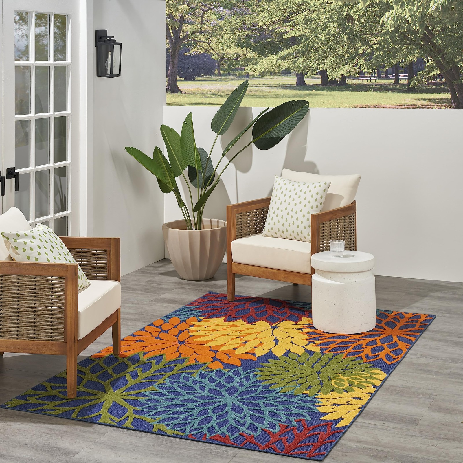Aloha Indooroutdoor Navy Multicolor 5’3″ X 7’5″ Area Rug Easy Cleaning Non Shedd