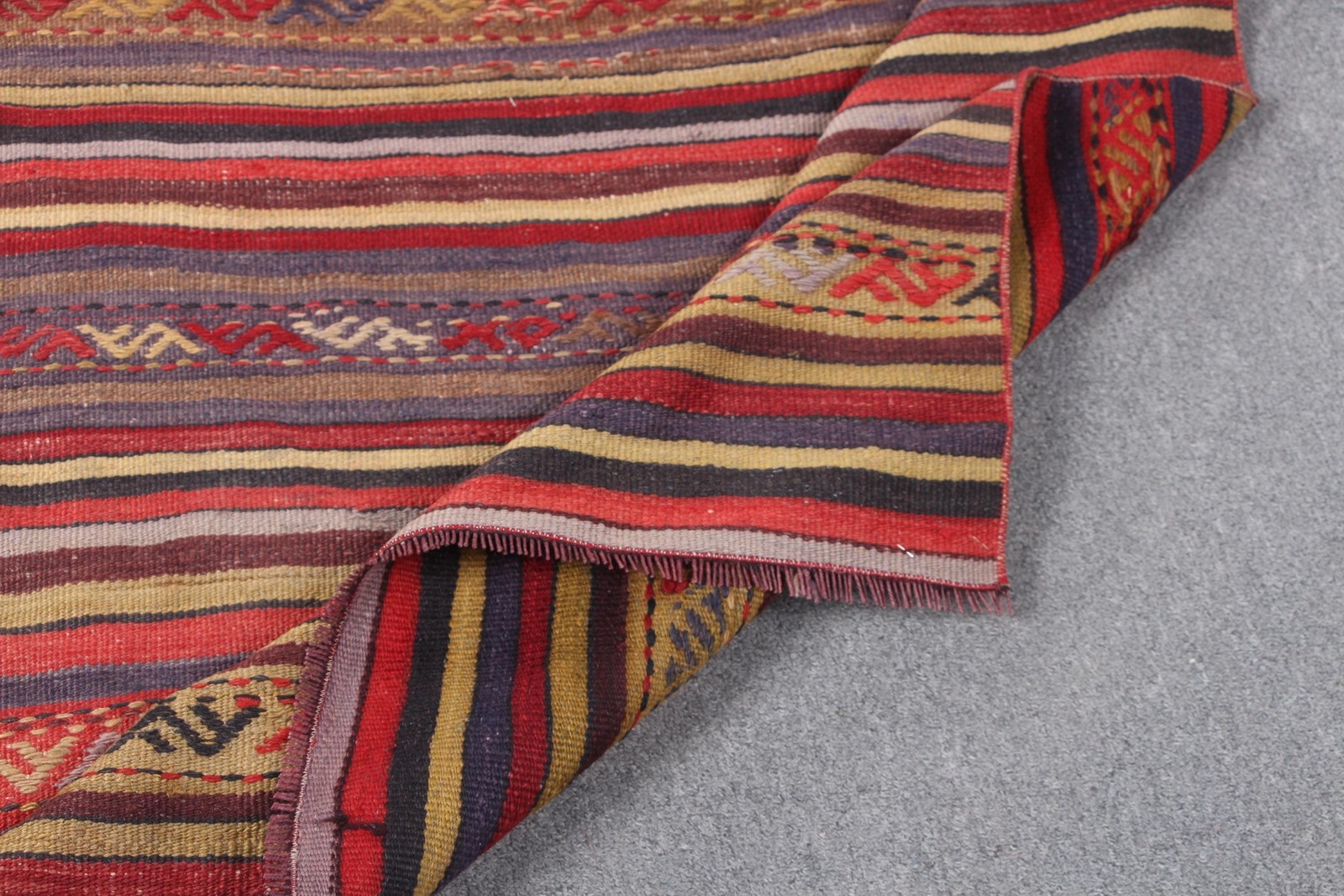 Turkish Rug, 4,6×11,2 ft Large Vintage Rug, Kilim Red Green Oriental Rug