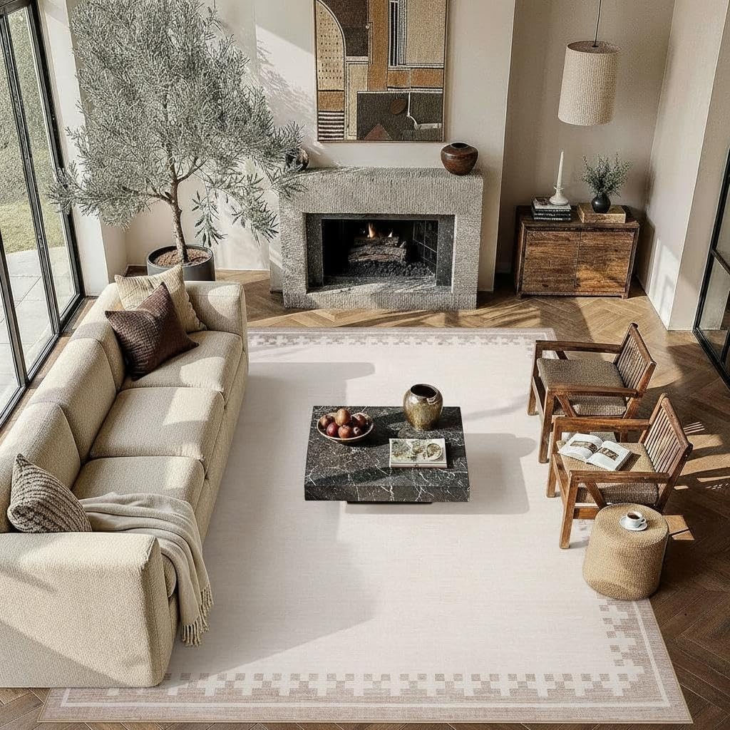Large Area Rug 9×12 Washable Rug for Living Room Modern Bordered Bedroom Rugs…