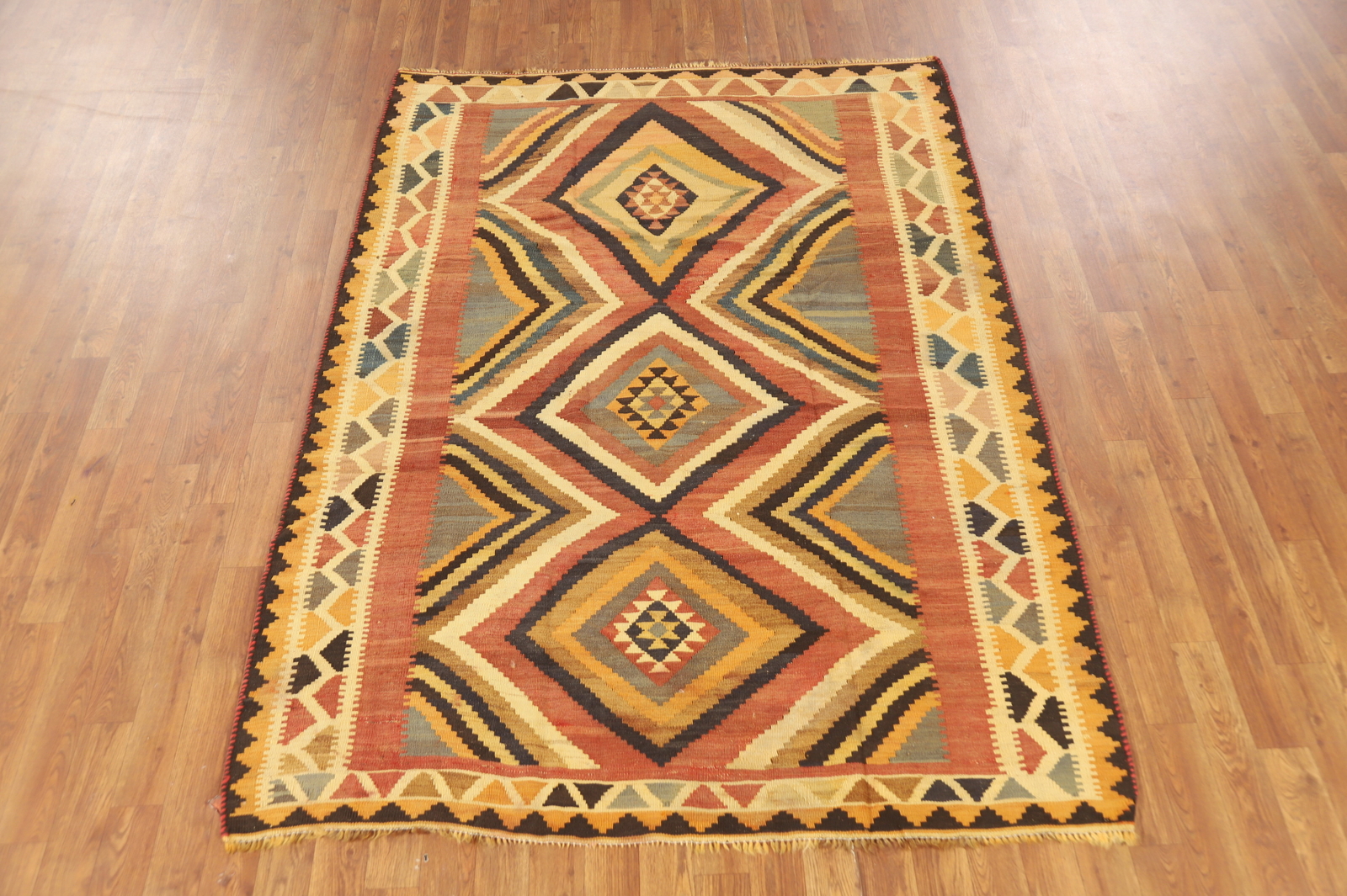 Nomadic Flat-weave Vintage Vegetable Dye Rug Tribal Kilim Reversible Carpet 5×7