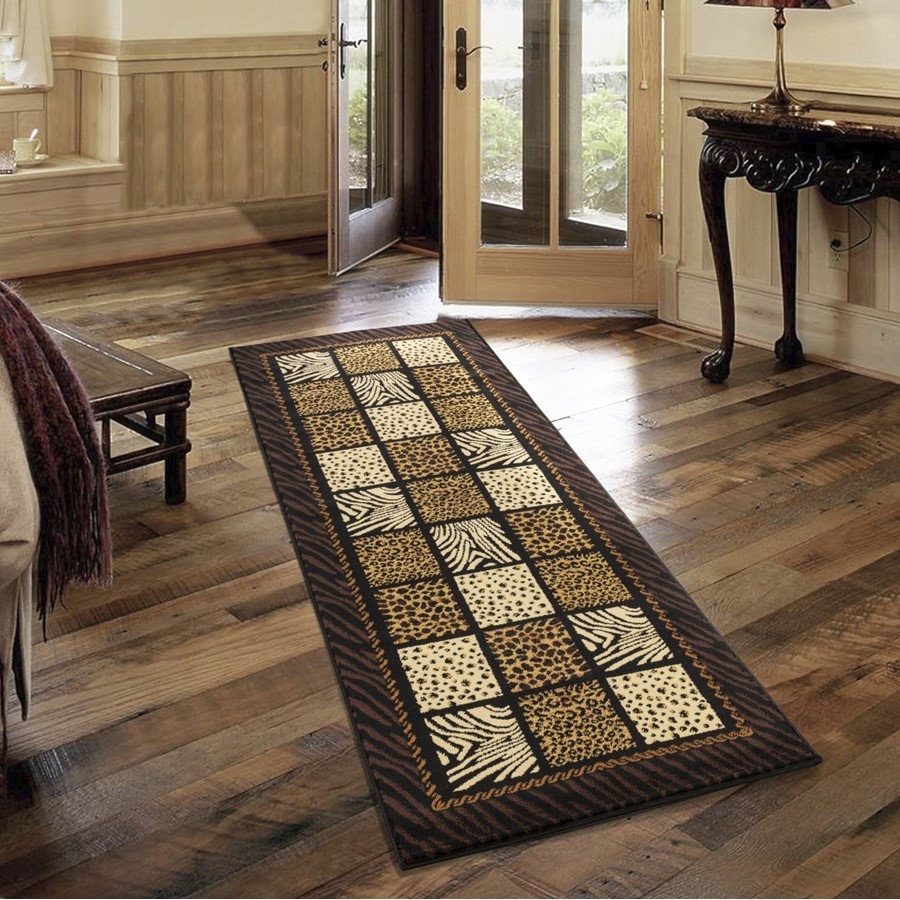 Conrad Home Yellowstone 2’7″x7’3″ Animal Print Rug, Black/Beige – YLS40122-7