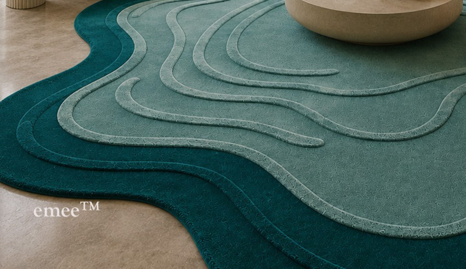 Modern Flower Shape Hand Tufted Wool Area Rug Teal Pink Sage Green Carpet