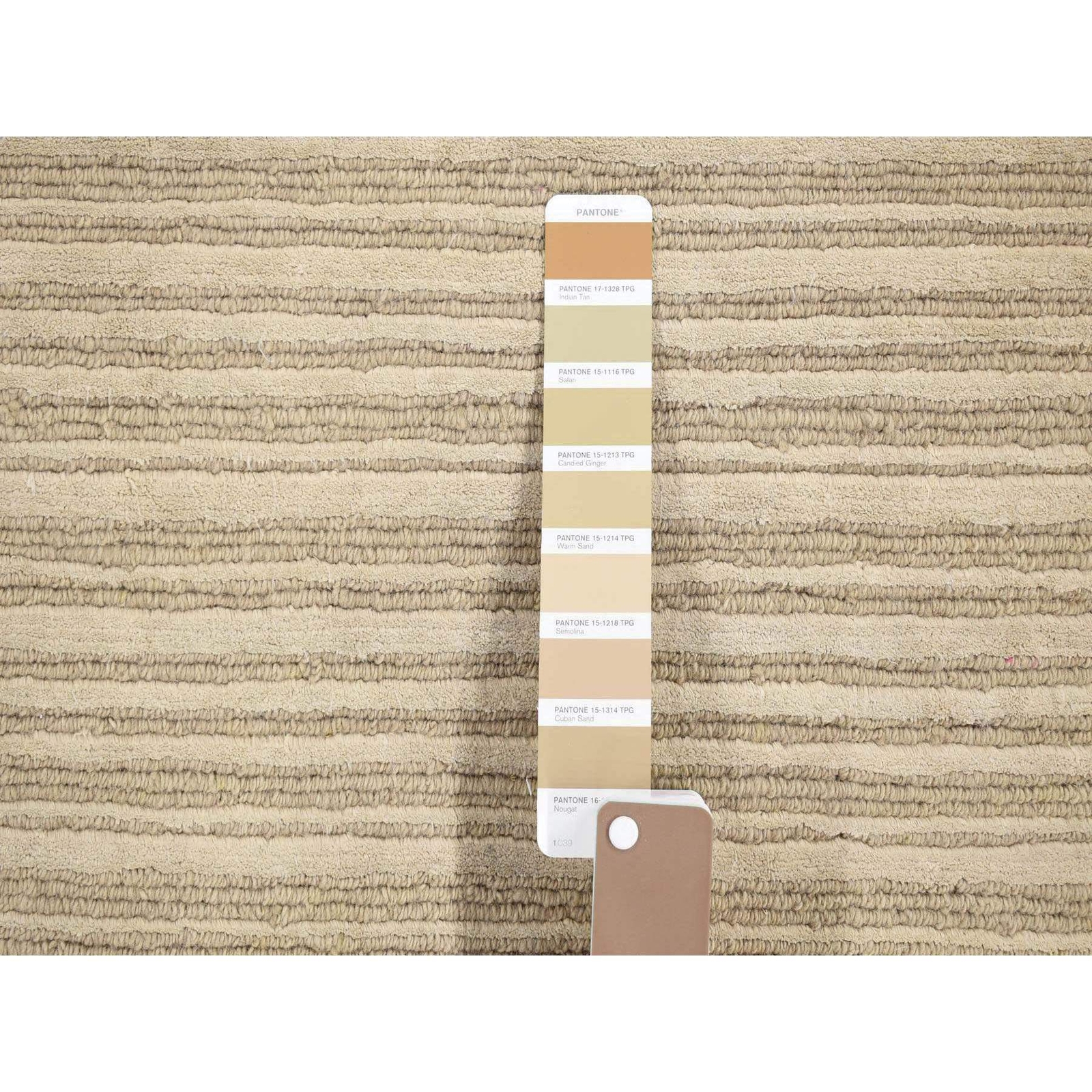 2’x3′ Beige Modern Stripe Design Hand Loomed Wool and Silk Mat Rug R80417