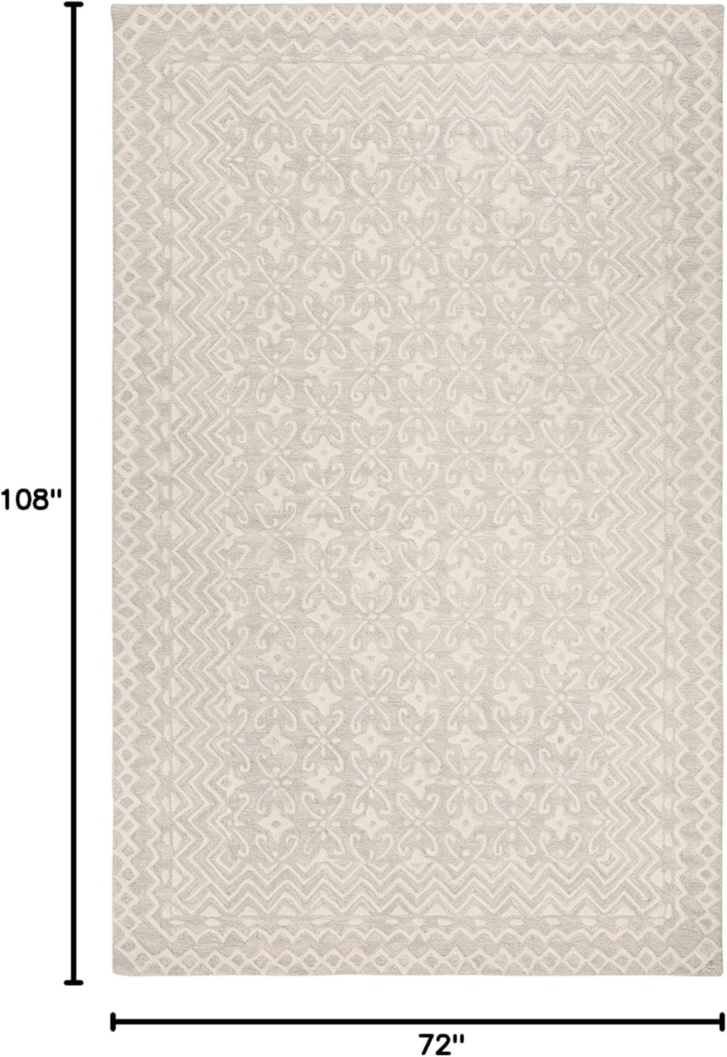 Blossom Collection 6′ x 9′ Handmade Wool Area Rug – Grey & Ivory
