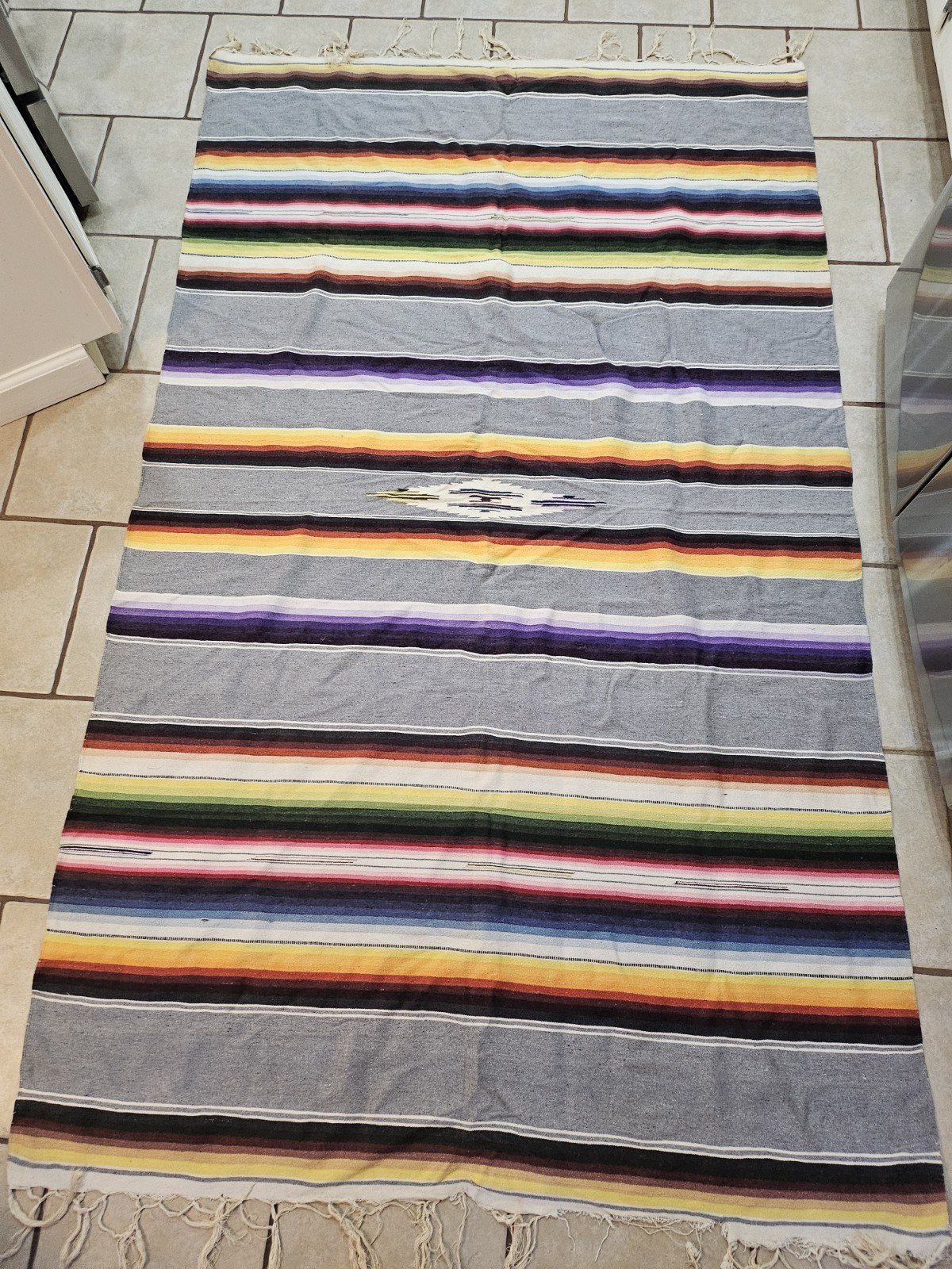 VTG Mexican Saltillo Serape Woven Textile Blanket Rug Warm Tone 88″x 58” Cactus