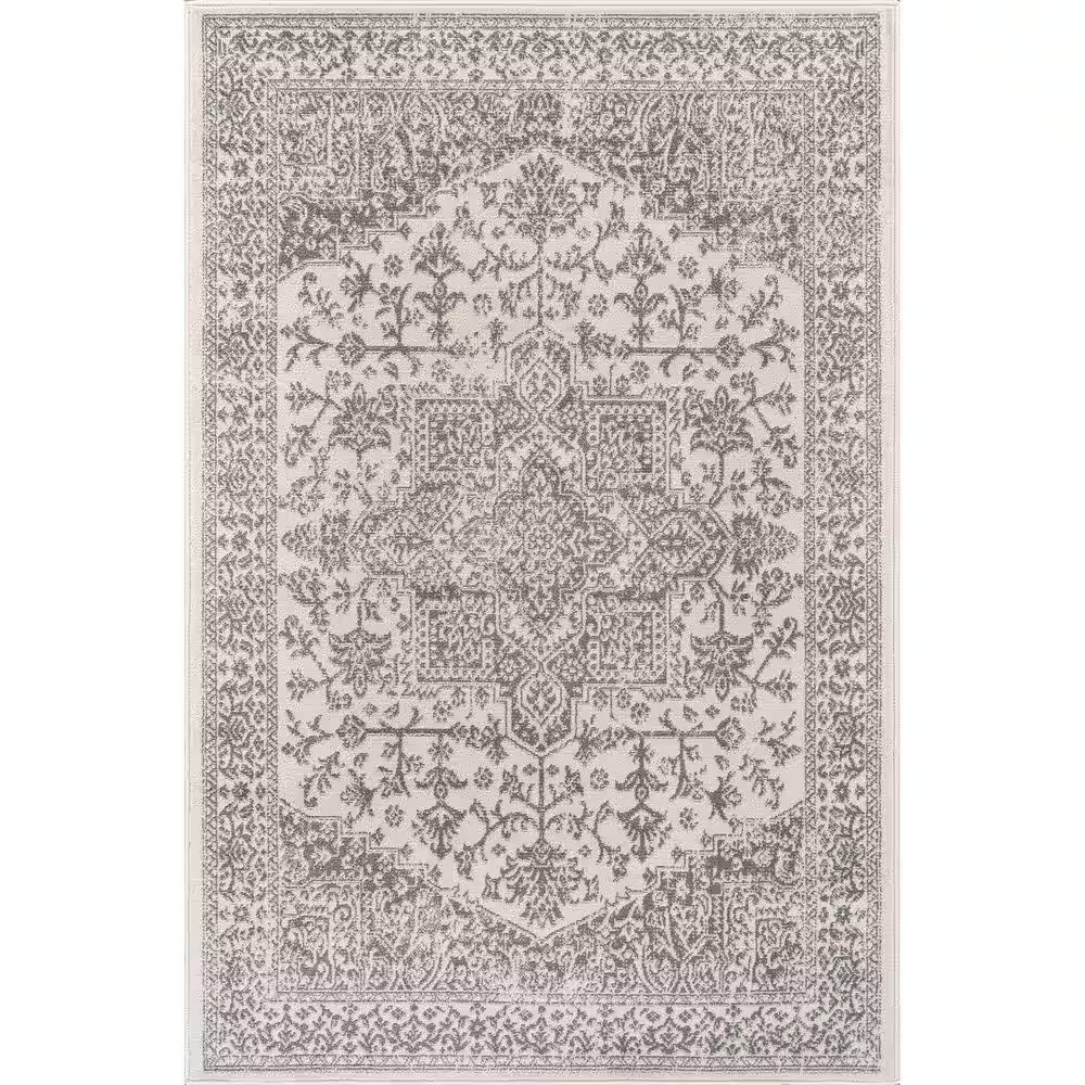 Athena Gray 9 Ft. X 12 Ft. Rubber Back Washable Oriental Border Indoor Outdoor P