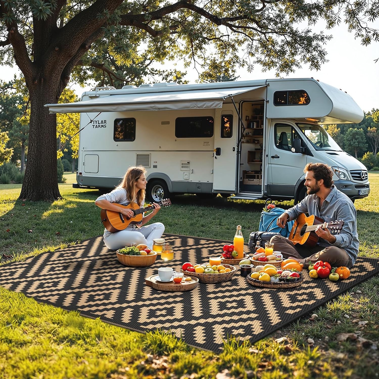 Outdoor Rug Patio Waterproof Plastic Straw Camping Rugs 4×6 ft Reversible