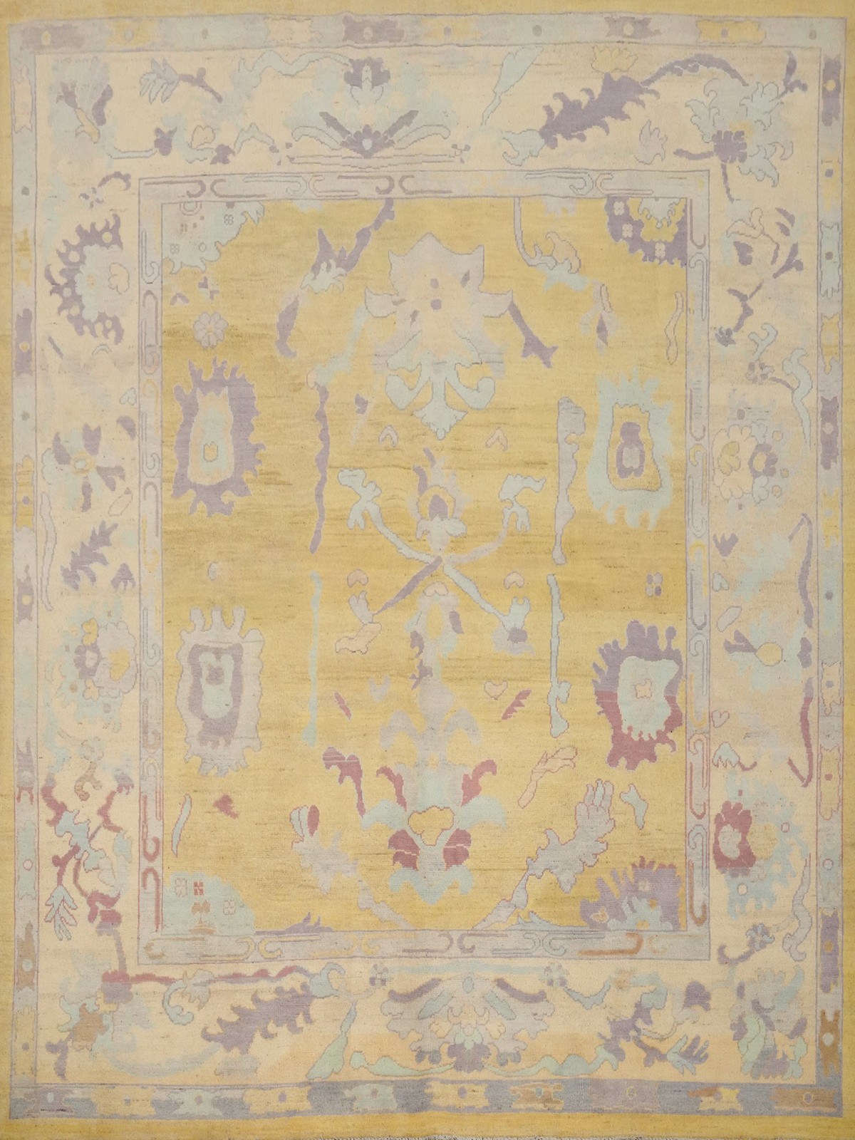 Gold Wool Oushak Area Rug 8×9 Vegetable Dye Hand-knotted Living Room Carpet