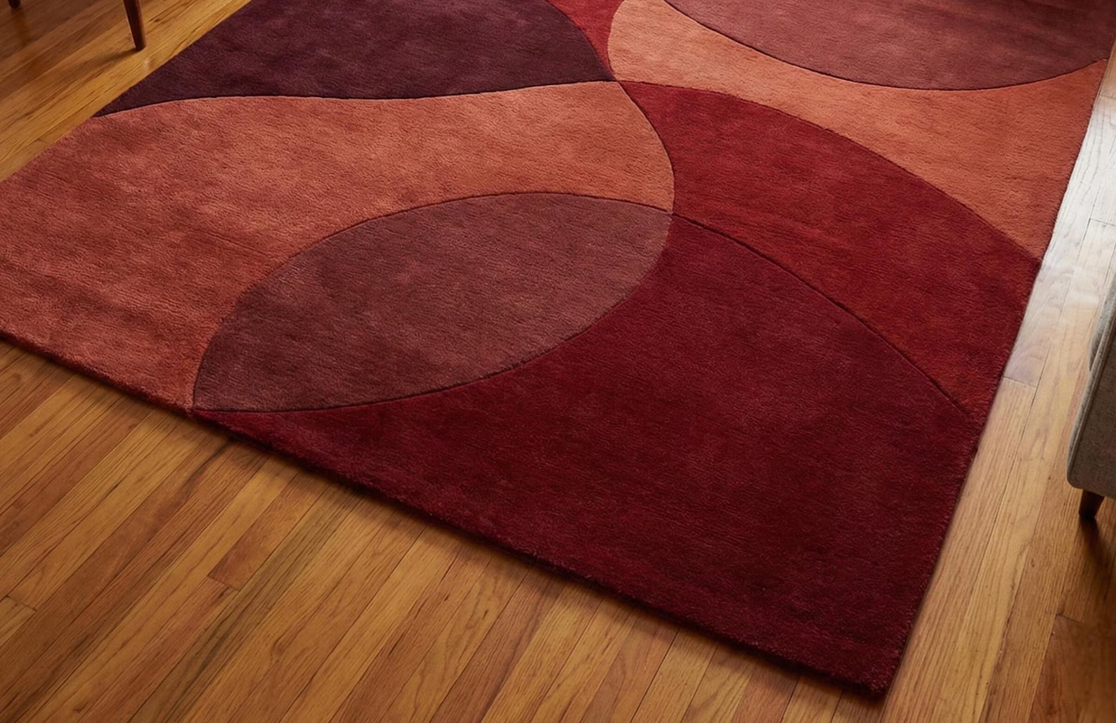 Rust Abstract Rug, Modern Geometric Area Rug, Hand Tufted Wool Carpet, Contempor
