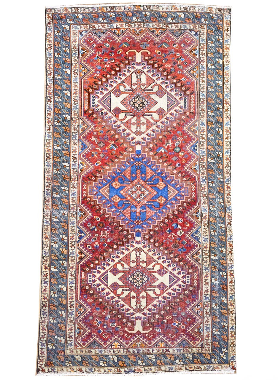Semi-Antique Distressed Geometric Tribal Oriental Rug Entryway Carpet 5×10 Ft
