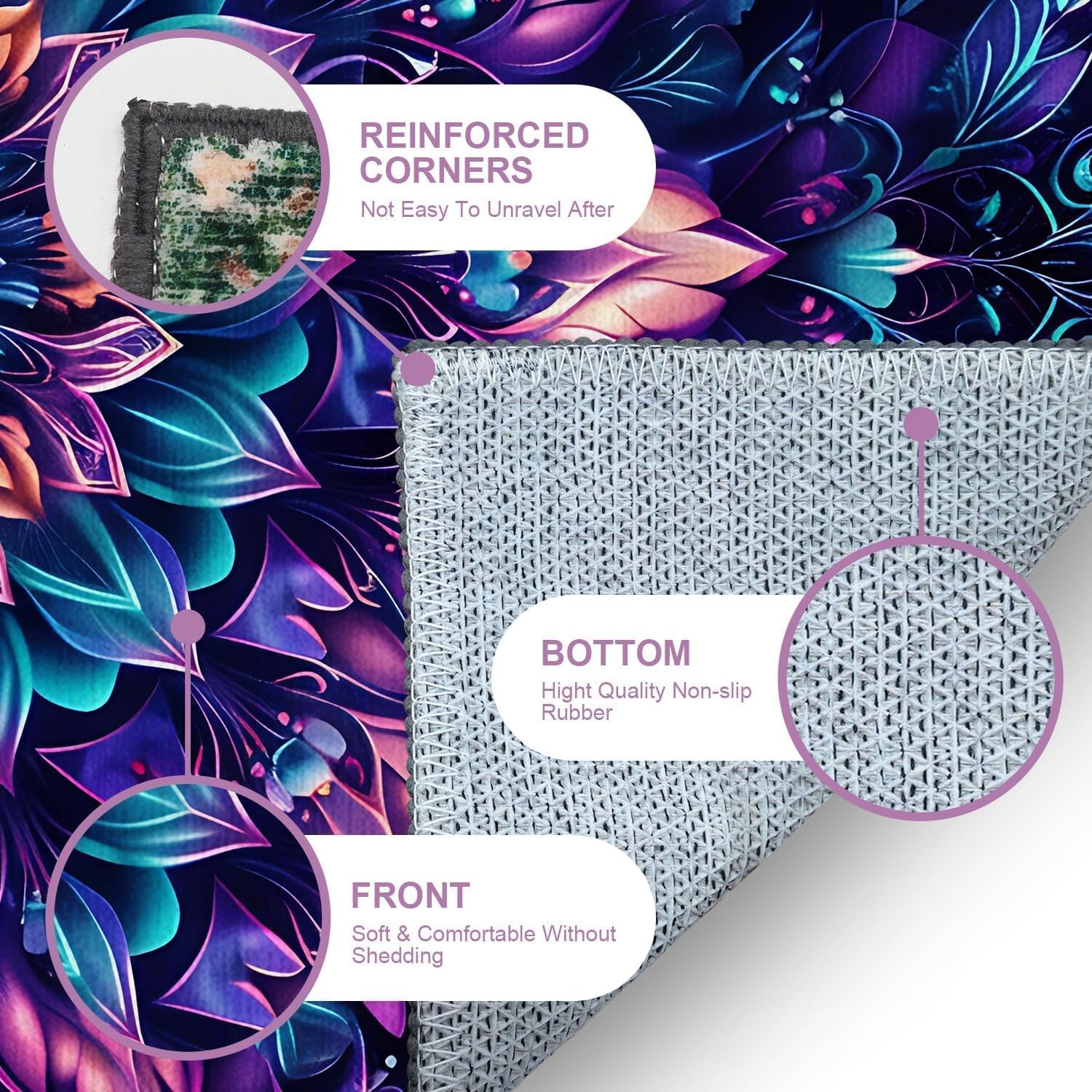 Floral Mandala 2×3 Entryway Rug, Purple & Teal Bohemian Small Accent Rug, Was…