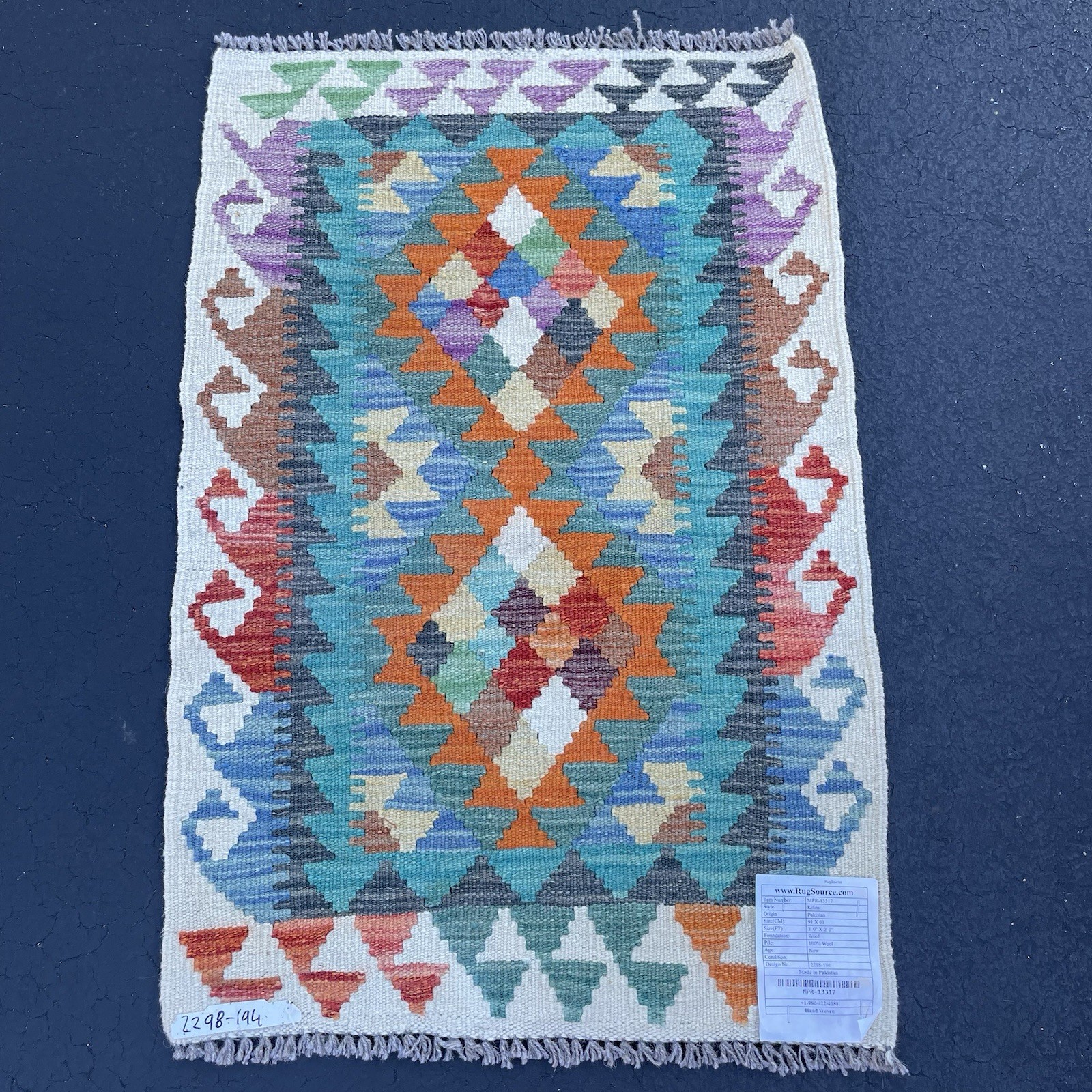 Handmade Kilim Rug 2 FT x 3 FT Rectangle Flatweave Pile Wool Tribal Aztec NWT