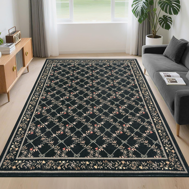 Cozyloom 5X7 Rugs Washable Rugs For Bedroom Modern Floral Vine Area Rug Living
