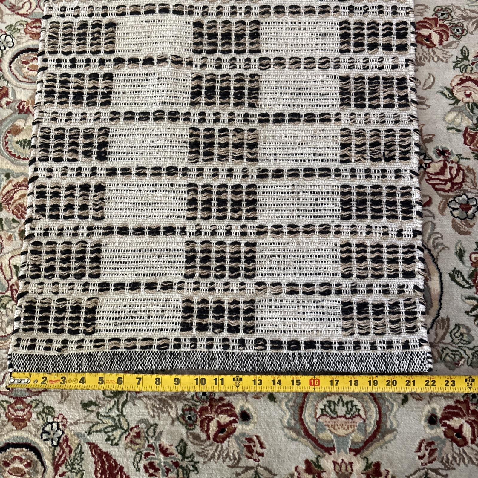 35” X 22” Hand Woven Cotton Jute Area Rug Brown Striped Door Mat VERY NICE!!!!