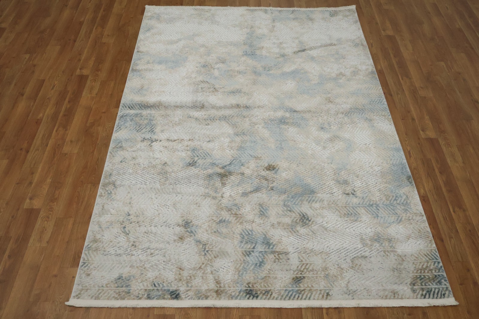 Subtle Blue and Beige Area Rug 5×8 Ft Abstract & Modern Turkish Carpet