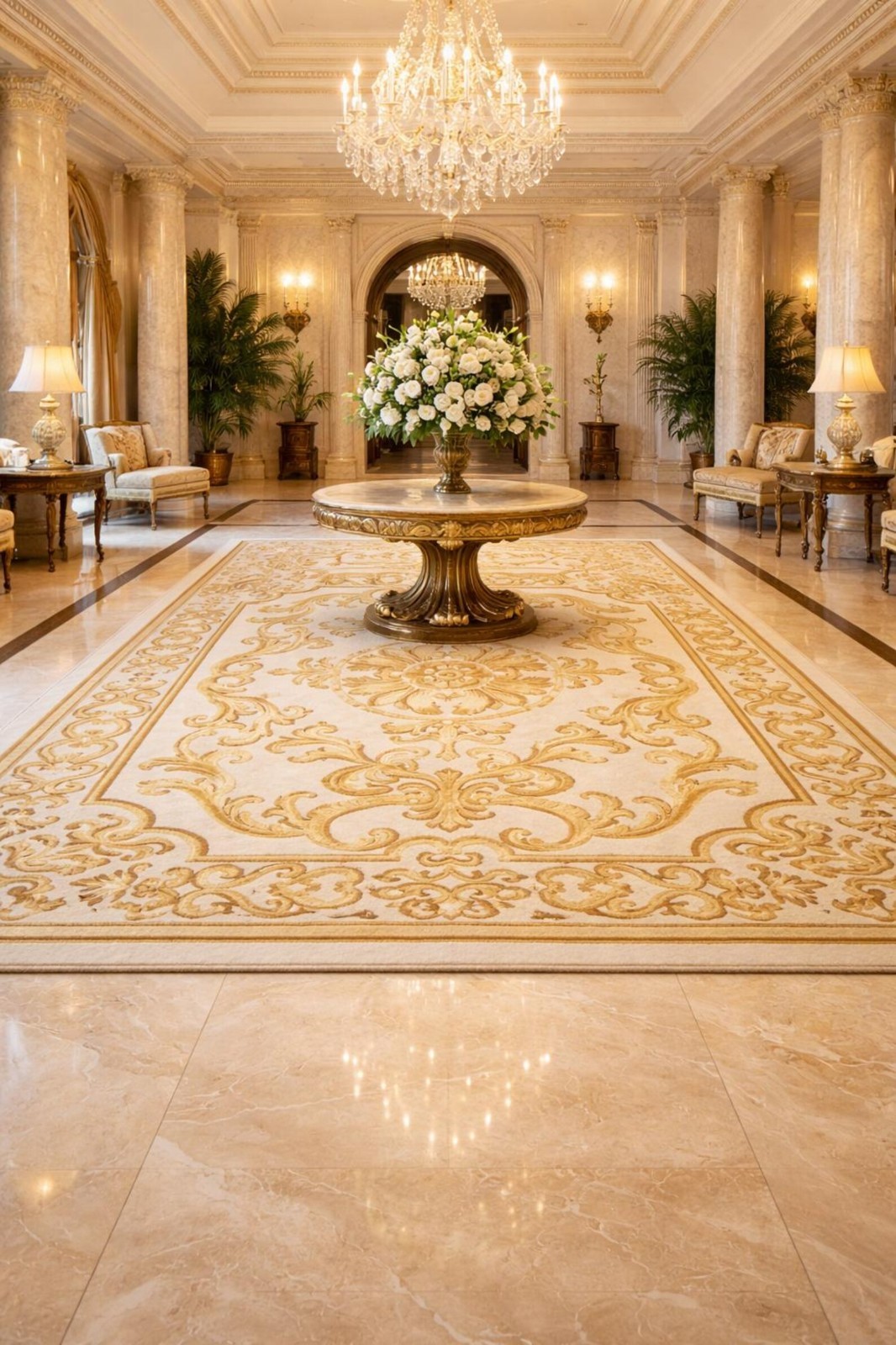 Luxury Aubusson Hand Tufted Rug Cream & Gold Classic French Floral Abishan style