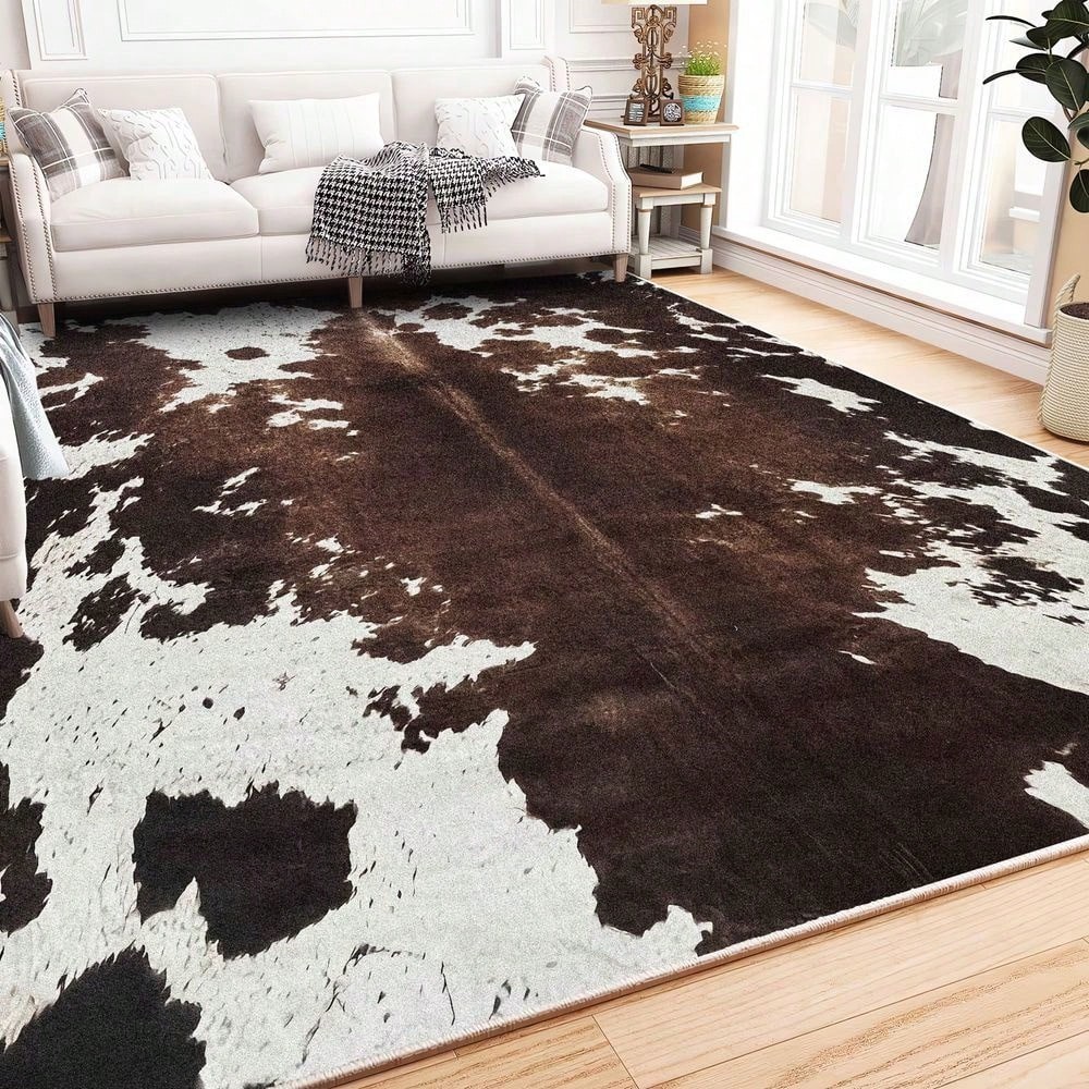 Cow Print Pattern Rug Washable Vintage Thin Foldable Non-Slip Carpet