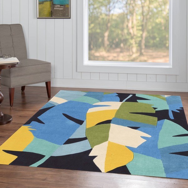 1’10″x2’10” ; Trio 406 Tropical Leaf Accent Rug Blue