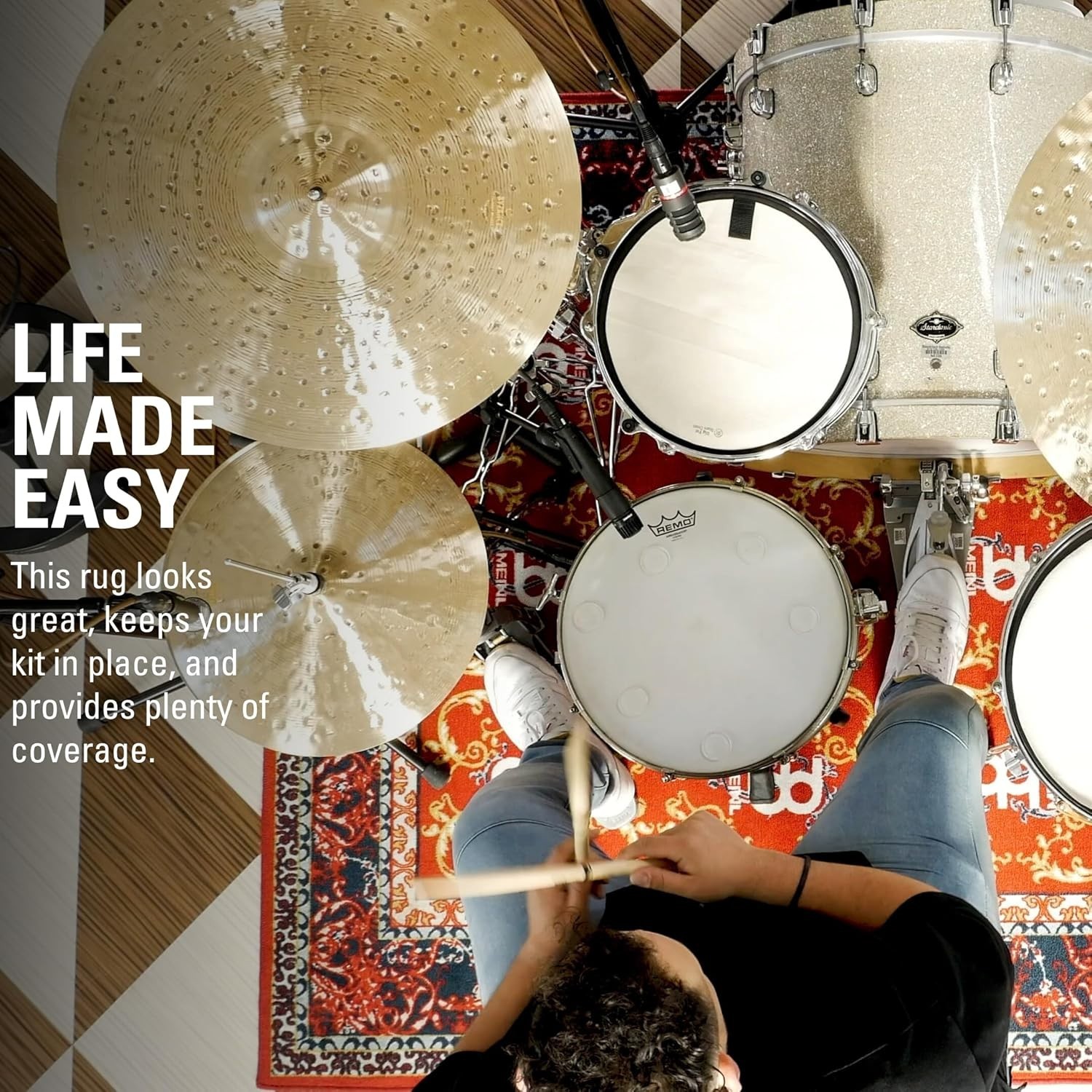 Meinl Drum Rug Mat 78″ x 63″ – Non-Slip Rubber Lined for Drum Stability