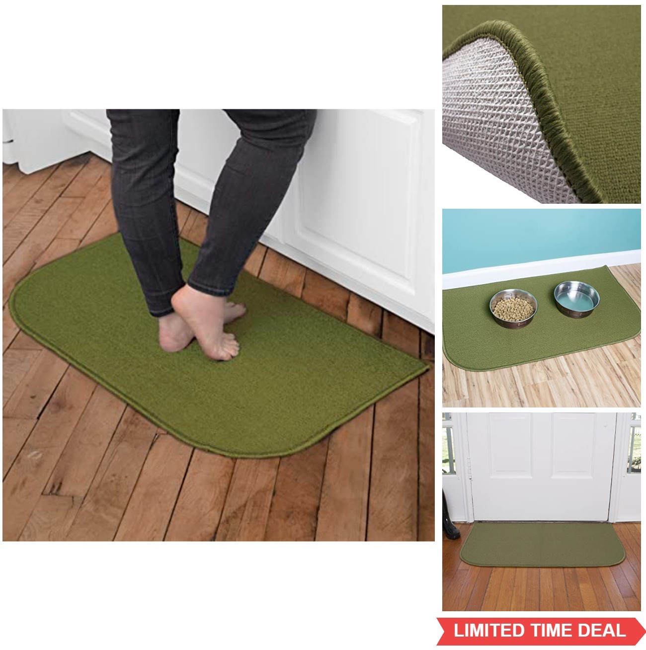 Solid Accent Rug 18×30 Stain Resistant Washable Latex Backing Olive Green Indoor