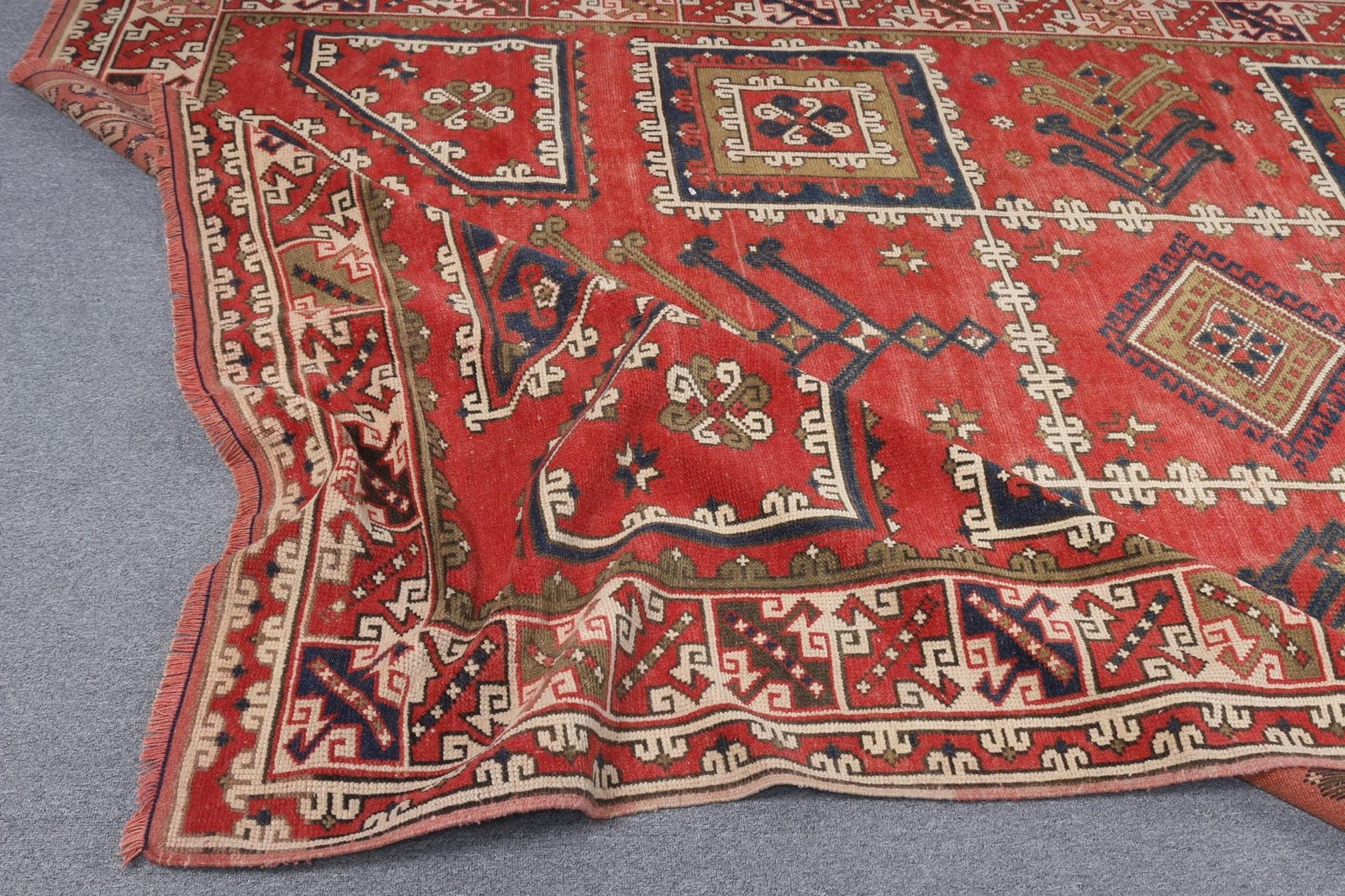 Vintage 6,5×10,7 ft Rug, Large Turkish Rug, Red Moroccan Wool Rug