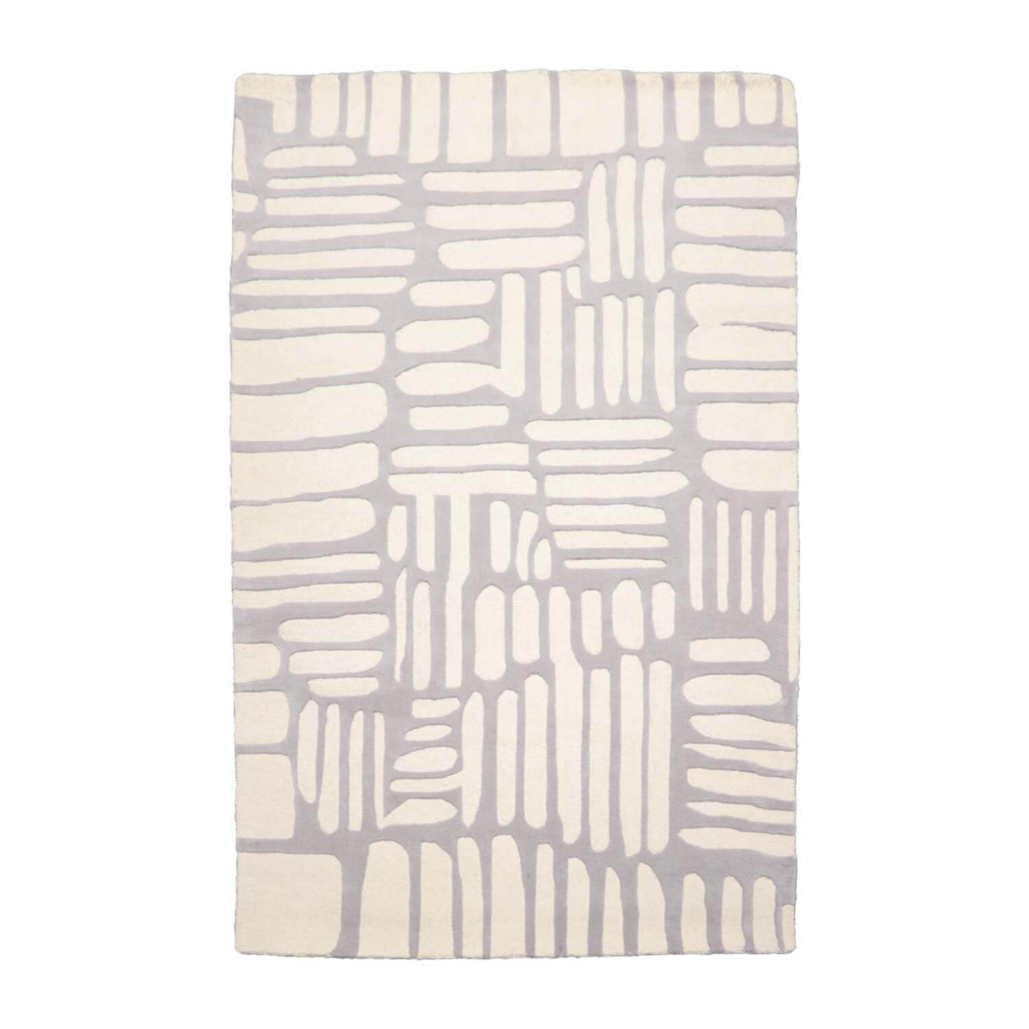 Designer Loop N Cut Pile Handmade Wool Modern Area Rug Cream Gray 5′ x 8′