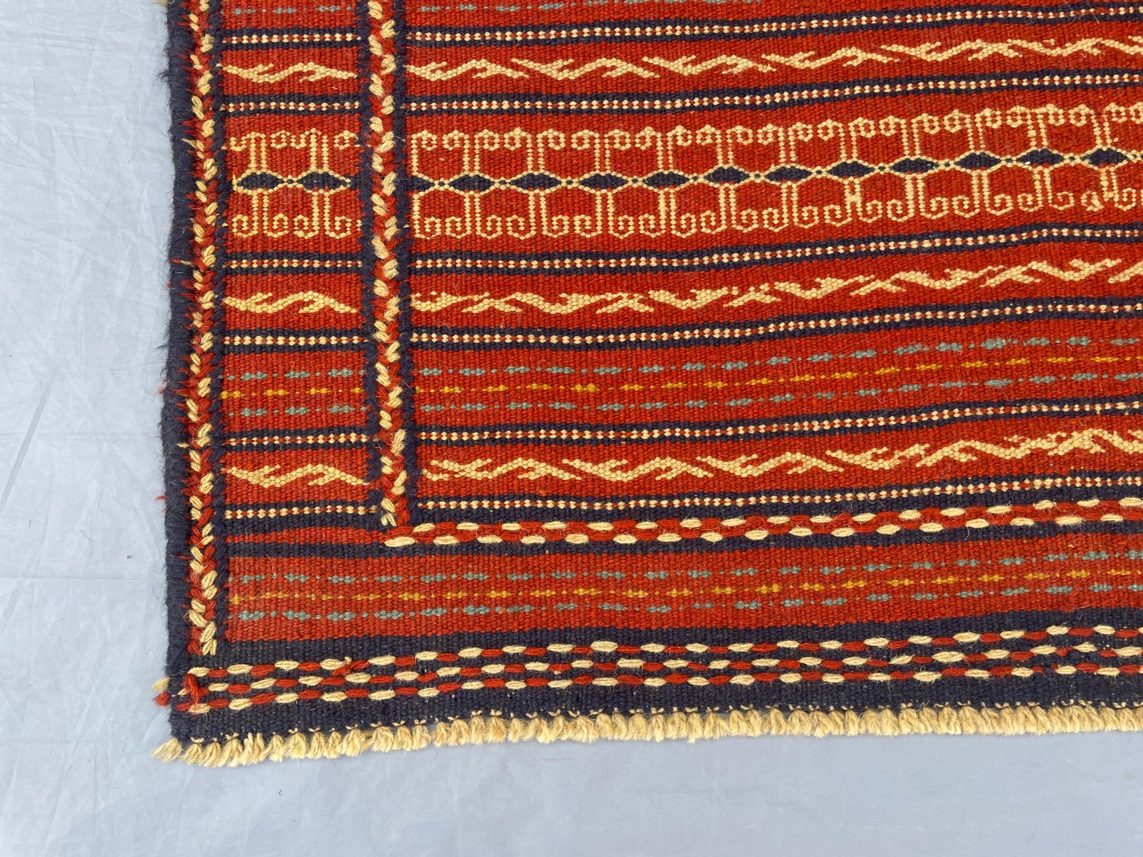 3’5 x 5’3 Ft “Tribal Kilim Rug – Vintage Afghan Red and Blue Geometric Wool Noma