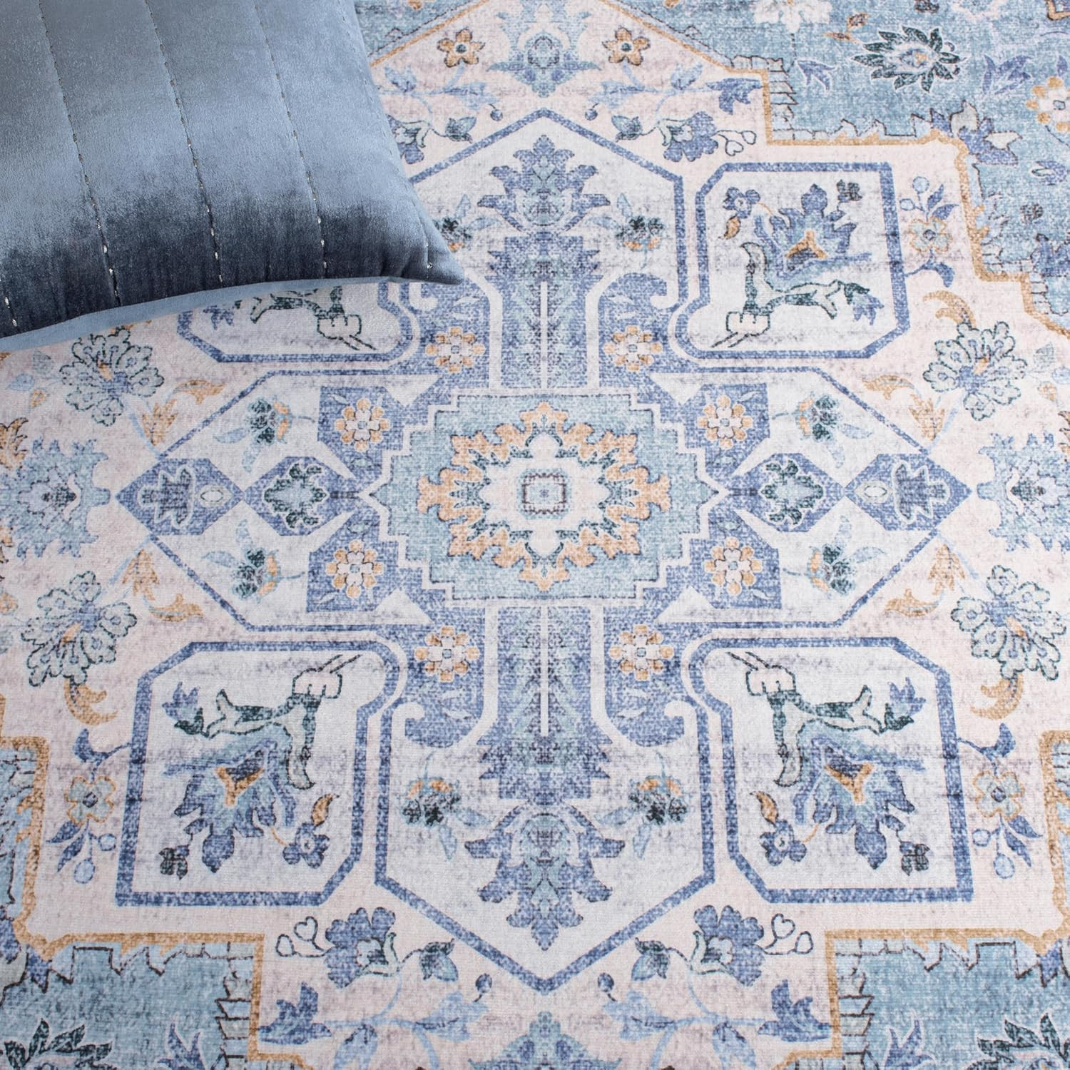 Tucson Washable Rug 8′ x 10′ – Light Blue, Slip Resistant, Easy to Clean