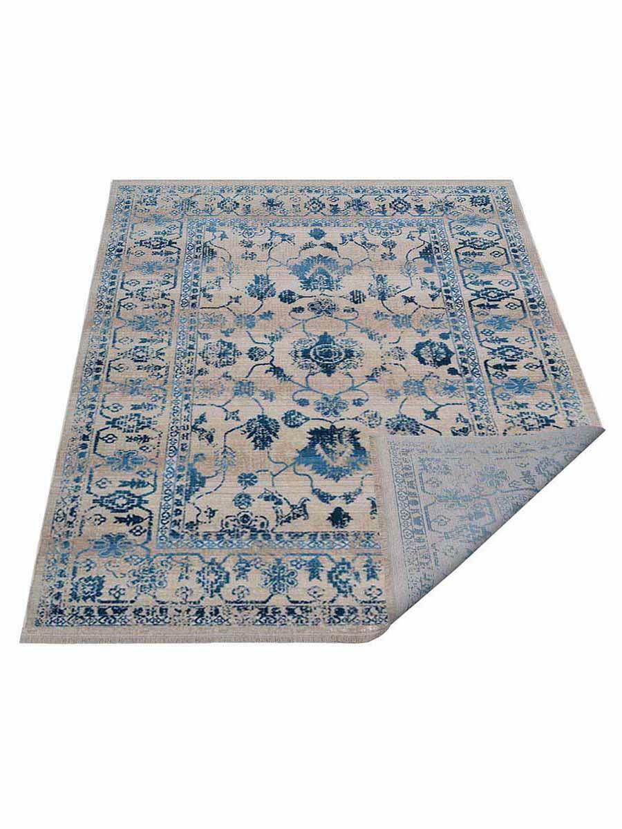Machine Woven Cross Weave Polyester Area Rug Oriental Ivory Blue BBH Home M00081