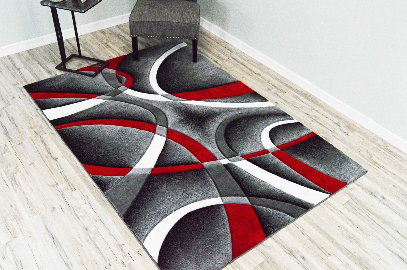 Premium Carved Modern Contemporary Abstract Rug 2305 Red 5’3”x7’6”