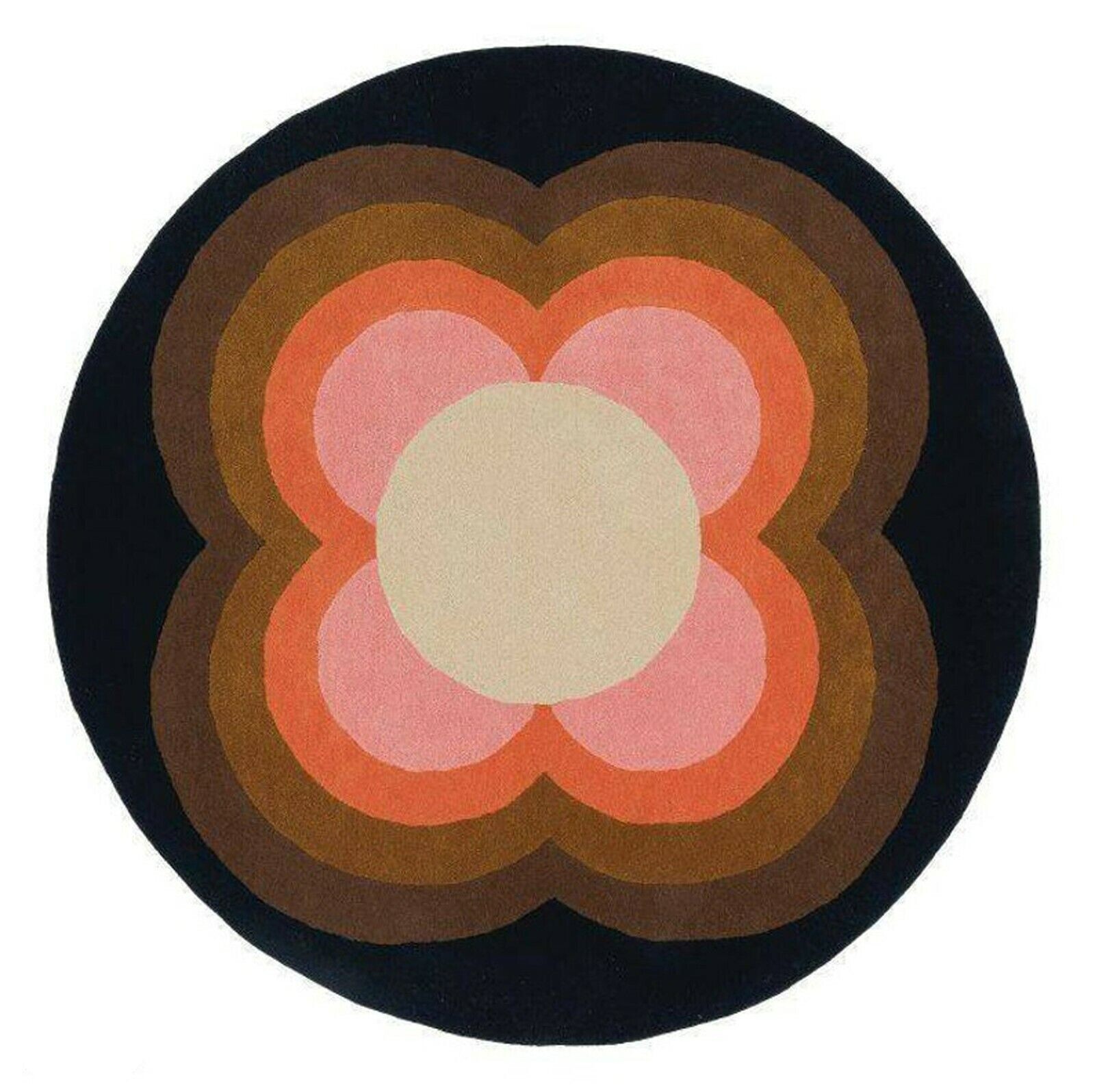 Hand Tufted Round Rug Brown Orange Black Multi Colored Under Table Round Rug