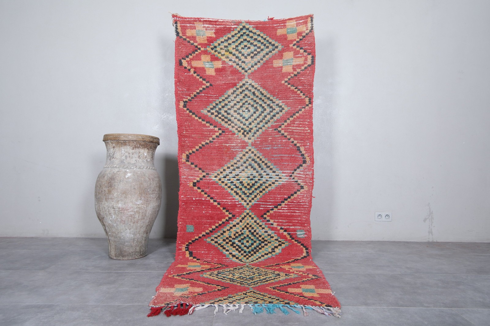Boucherouite Moroccan Rug – 3.4 x 9.2 ft | Vibrant Geometric Pattern