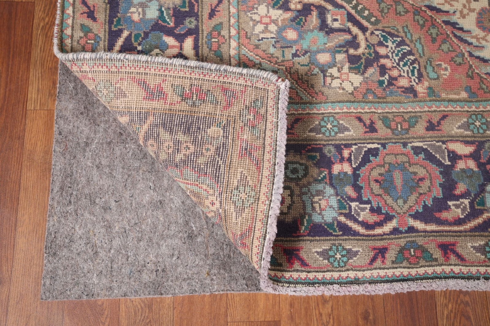 Vintage Pink/ Navy Blue Wool Tebriz Area Rug 7×9 Traditional Living Room Carpet