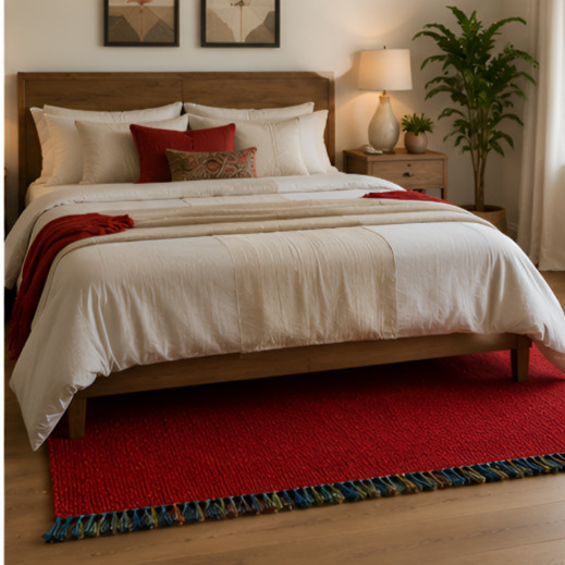 Hand Woven Jute Natural Red Rug Home Decor Carpet Boho Rug Modern Area Rug Mat