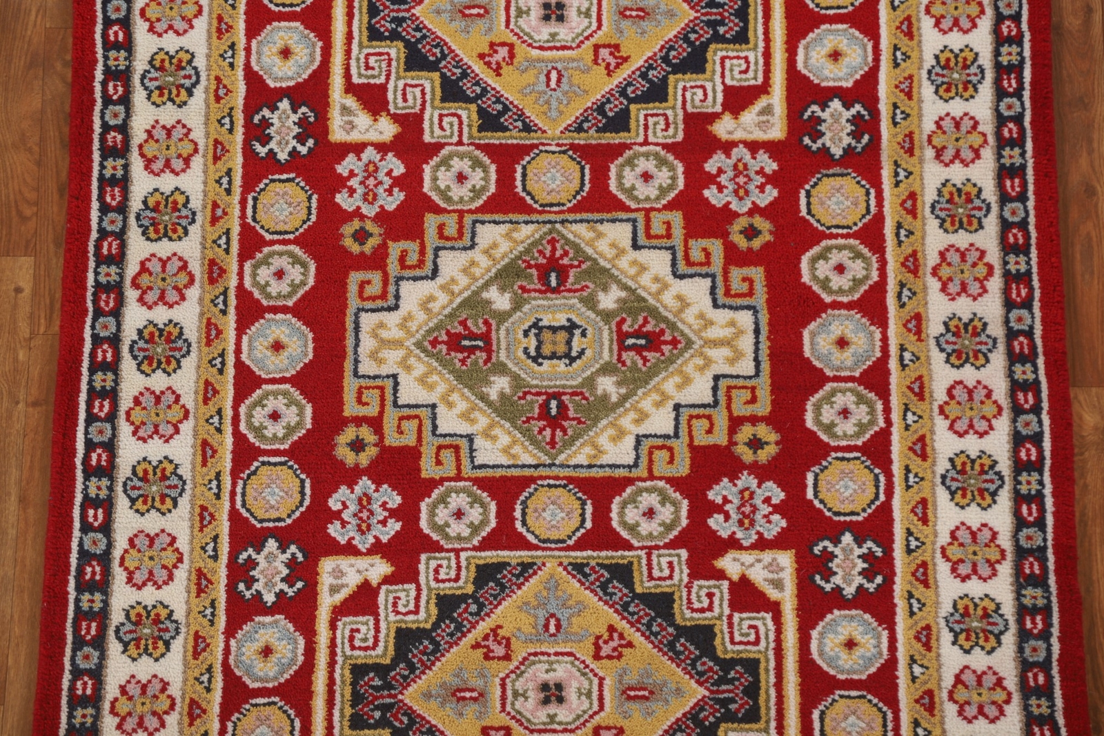 Geometric South-west Design Deep Red 4×6 ft. Kazak Indian Rug Thick Plush Rug