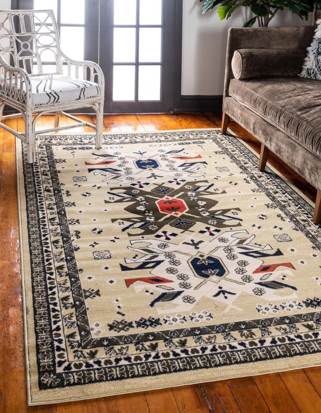 Unique Loom Taftan Collection Border Geometric Tribal Inspired Design Area Rug