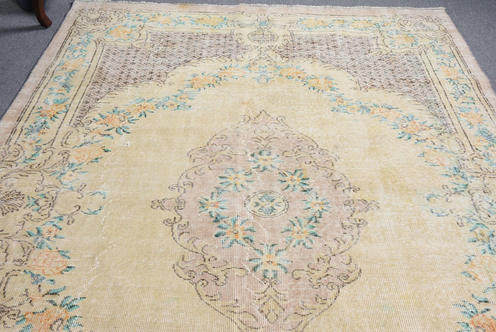 6,2×9,3 ft Rug, Vintage Turkish Large Rug, Yellow Wool Rug