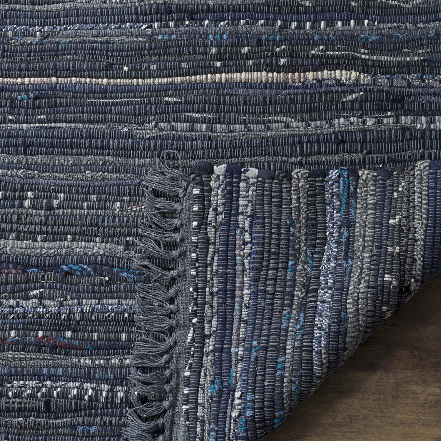 Handmade Boho Stripe Rag Rug 10′ x 14′ – Durable Cotton for High Traffic Areas