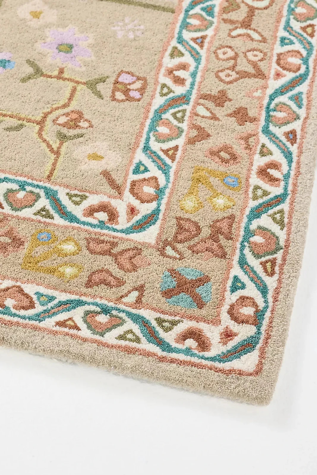 Hand Tufted Wool Area Rug Tiger Design Handmade Carpet Floral Border Living Room