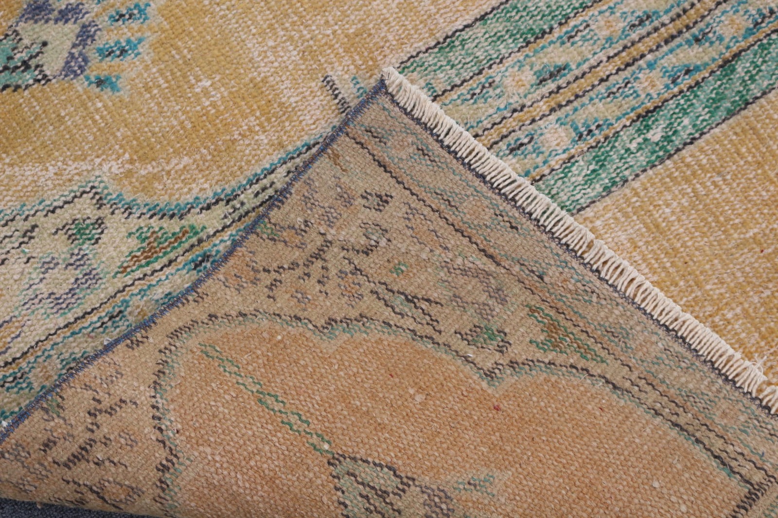 Turkish 3,6×8,4 ft Rug, Vintage Rug, Yellow Oriental Wool Rug