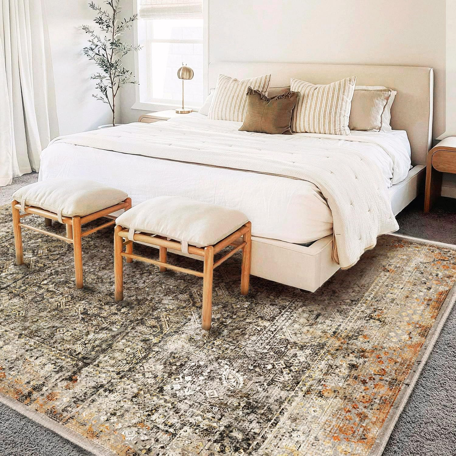 Vintage Washable Area Rug 10’X14′ Floral Print Non-Slip for Living Room