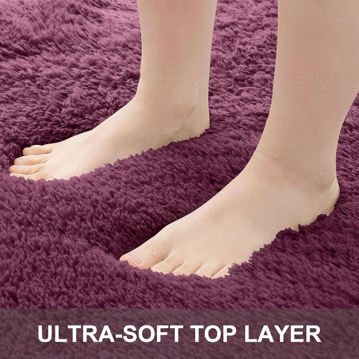 Fluffy Area Rug 8×10 Large Soft Burgundy Carpet for Living Room & Bedroom Floor