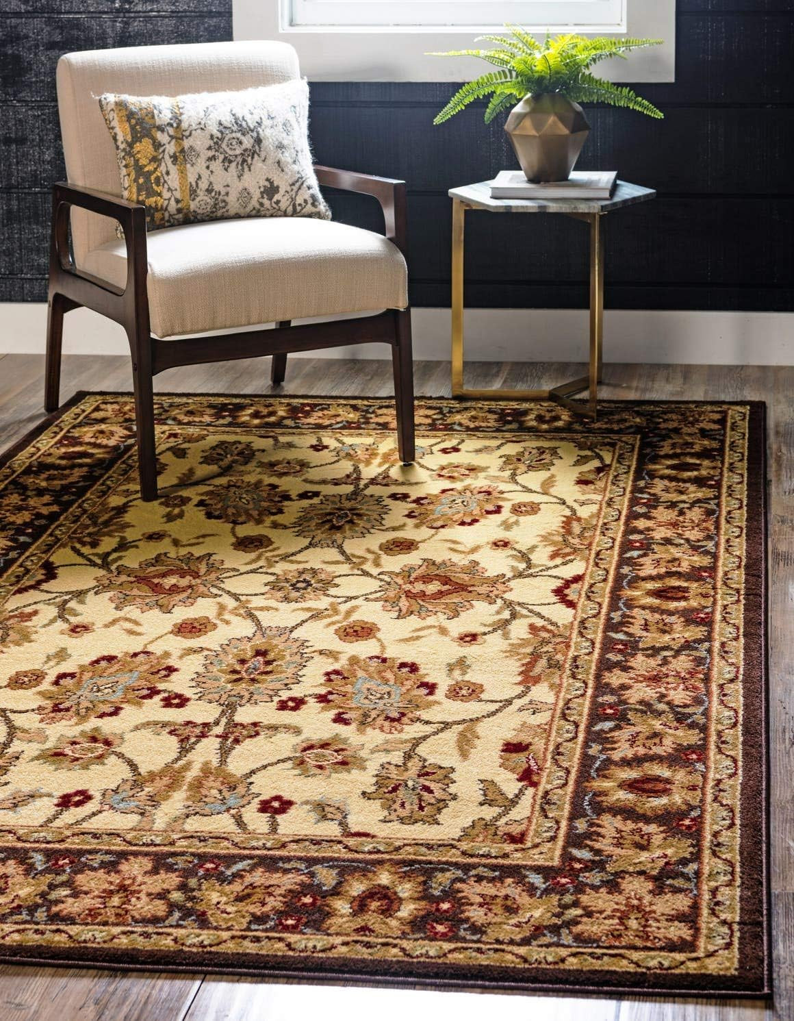 Elegant Ivory/Brown Traditional Oriental Area Rug 9′ x 12′ Rectangular
