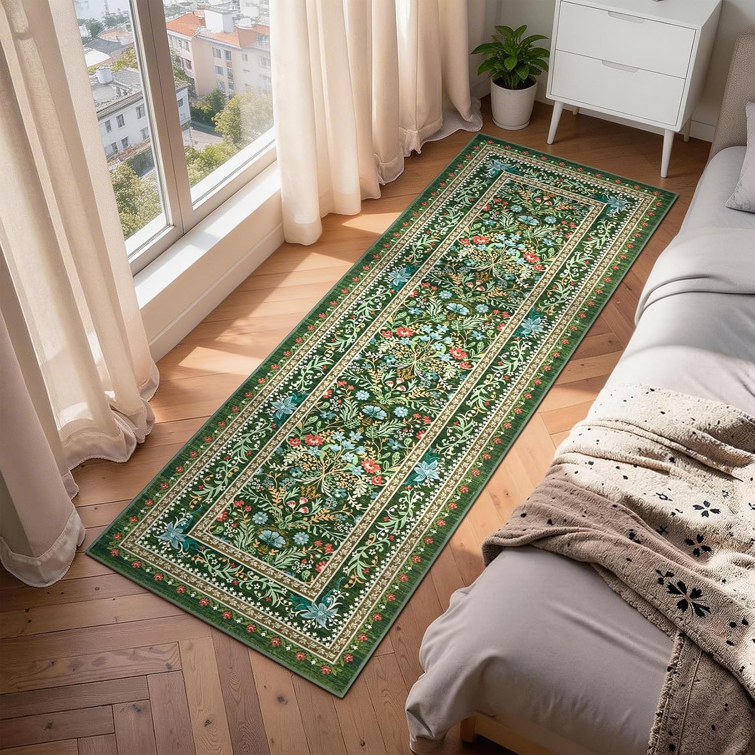 Vintage Boho Floral 5×7 Area Rug Washable Non Slip Living Dining Bedroom Nursery