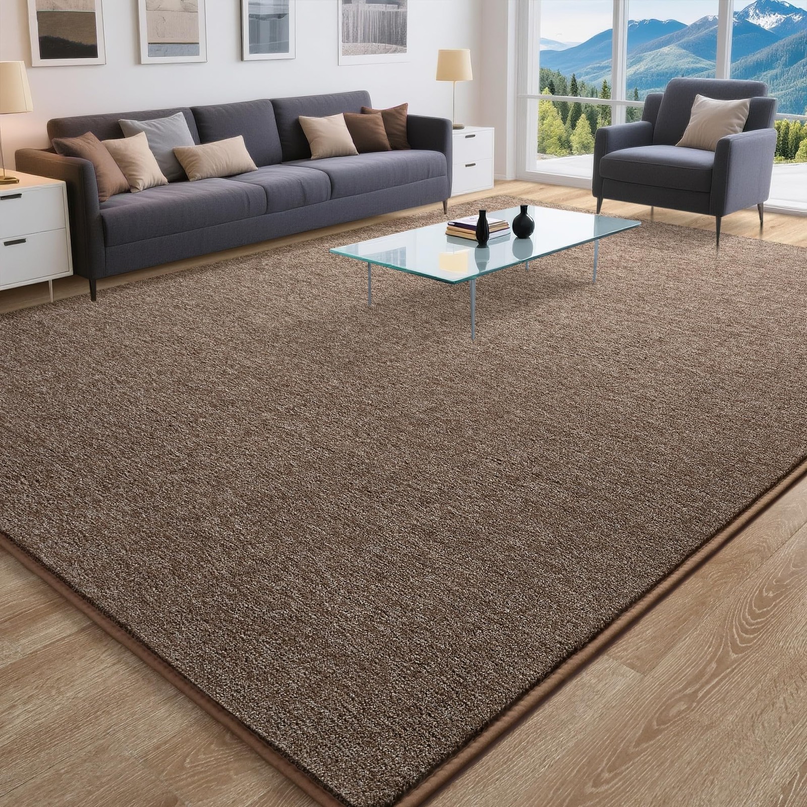Soft Area Rug for Living Room Bedroom, 5×7 Brown Rug Memory Foam Carpets, Was…