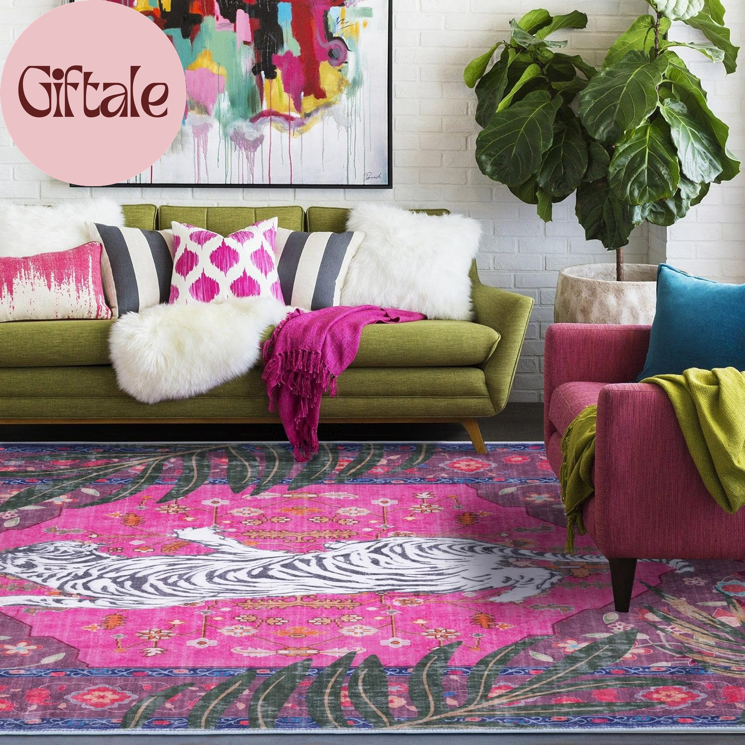 5X7 FT Leopard Rug for Living Room Hot Pink Leopard Vintage Animal Rug Aesthetic