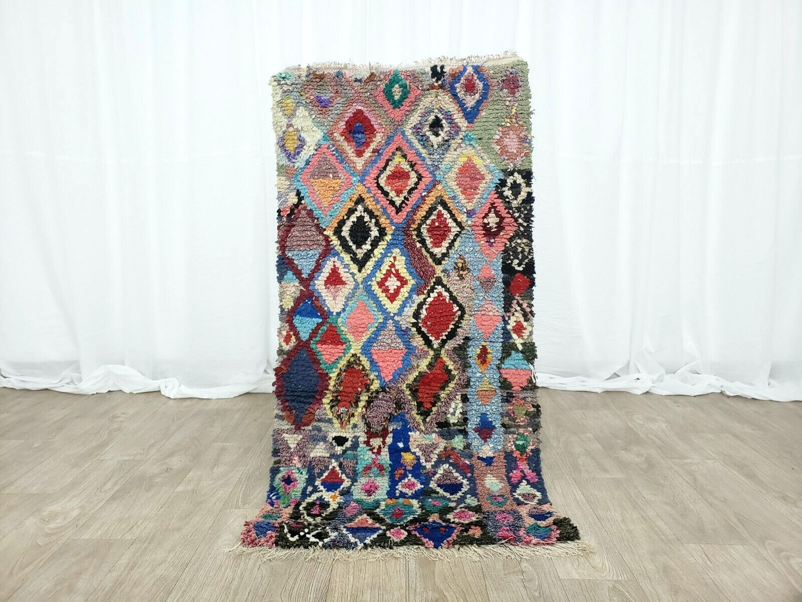Moroccan Handmade Vintage Runner Rug Geometric Multicolor Berber Azilal Carpet