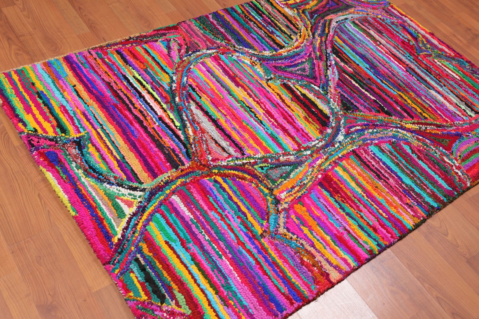 4′ x 6′ Handmade Abstract 100% Cotton Oriental Area Rug 4×6 Boho Modern Pink