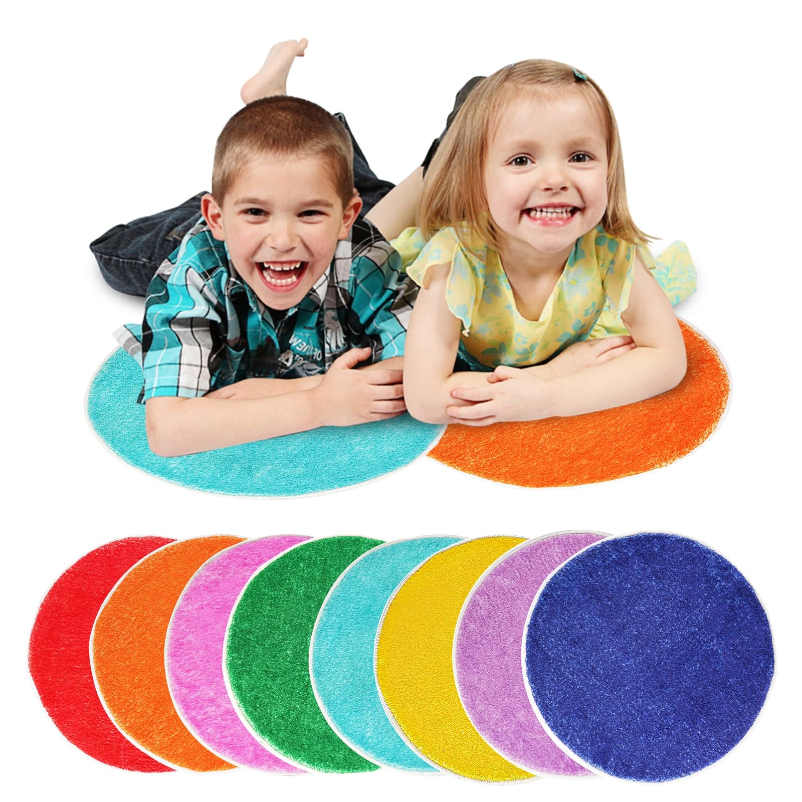 8 PCS Kids Carpet Circle Seats 16″ Colorful Non-Slip Round Floor Cushions